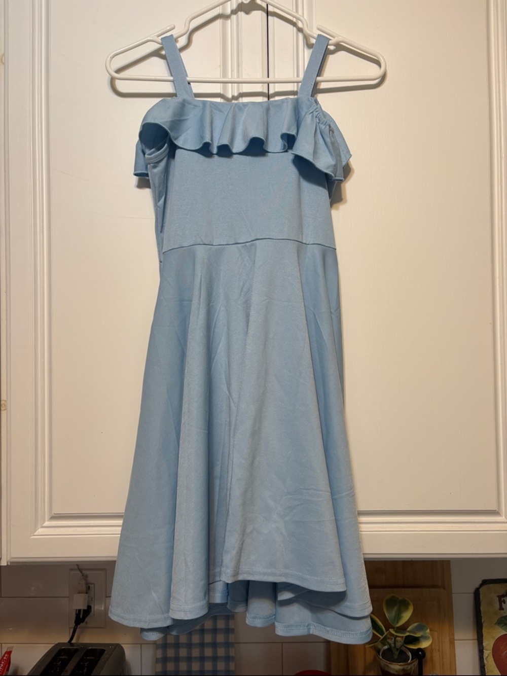 Girls' Light Blue Ruffle-Shoulder Party Dress